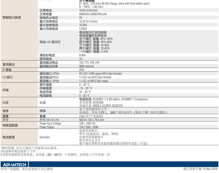 研華POC-IPSM90 270Wh 智能電源系統(tǒng)， 包含 3 × 90Wh 的鋰電子電池組