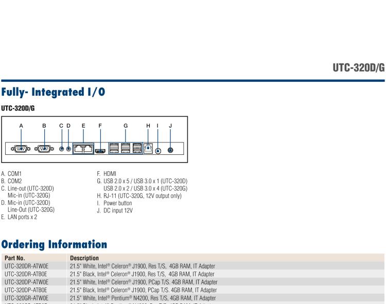 研華UTC-320D 21.5" 多功能觸控一體機(jī)，內(nèi)置Intel? Celeron? J1900處理器