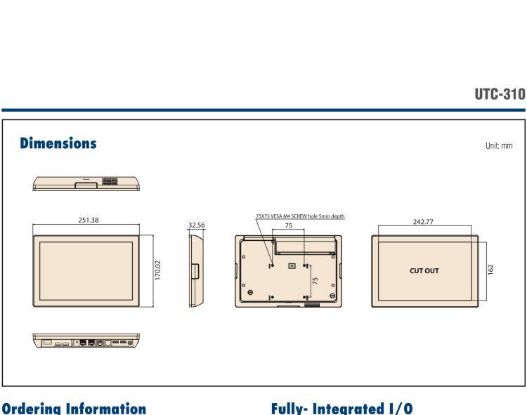 研華UTC-310G 10.1" 多功能觸控一體機，Intel? Celeron? N3350/Pentium? N4200 處理器