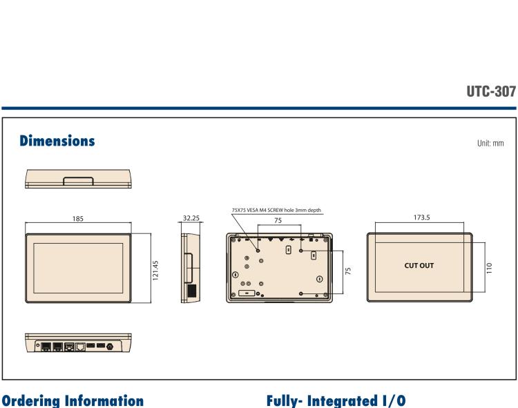 研華UTC-307G 7" 多功能觸控一體機，Intel? Celeron? N3350/Pentium? N4200 處理器