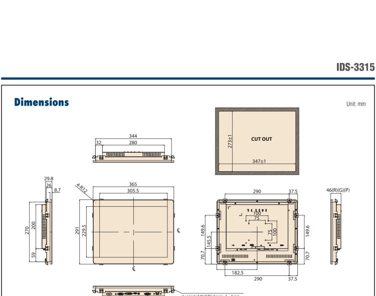 研華IDS-3315 15" 1024 x 768, VGA/DVI/HDMI 接口，采用 IP65 前面板的顯示器