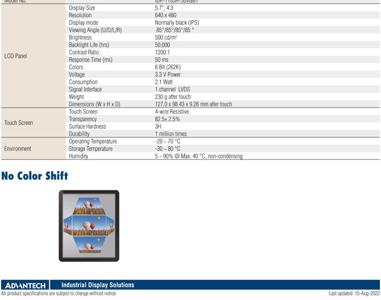 研華IDK-1105 5.7" VGA 工業(yè)顯示套件，帶觸摸屏解決方案和 LVDS 接口