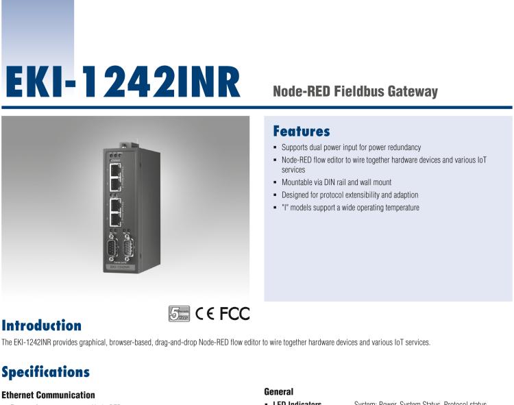 研華EKI-1242INR Node-RED Fieldbus Gateway, Wide Temperature