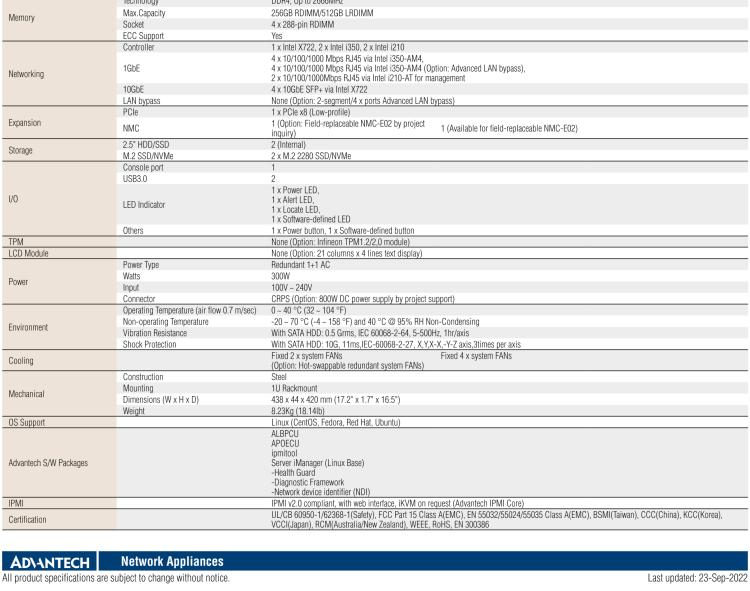 研華FWA-3050 基于Intel?Xeon D-2100系列處理器，用于uCPE和下一代防火墻的遠(yuǎn)程可管理1U網(wǎng)絡(luò)應(yīng)用平臺