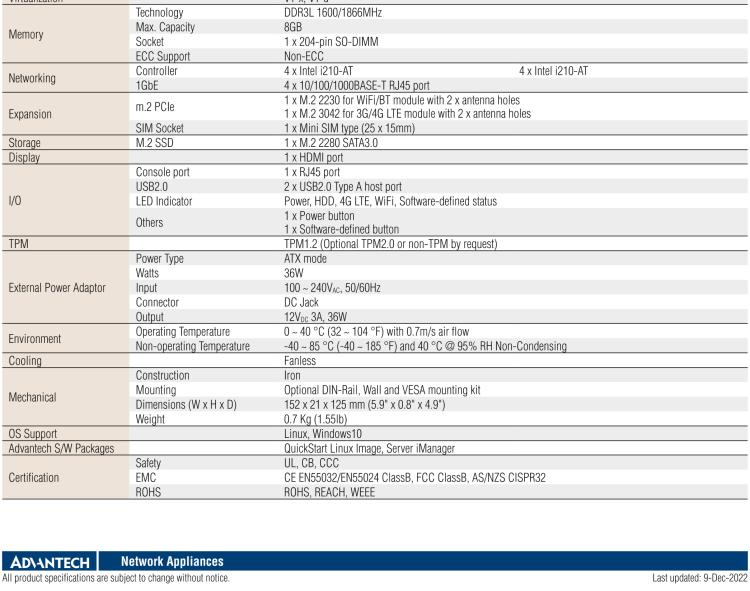 研華FWA-T011 基于Intel? Celeron? N3350/J3455 入門級(jí)SD-WAN，安全網(wǎng)關(guān)微型網(wǎng)絡(luò)應(yīng)用平臺(tái)