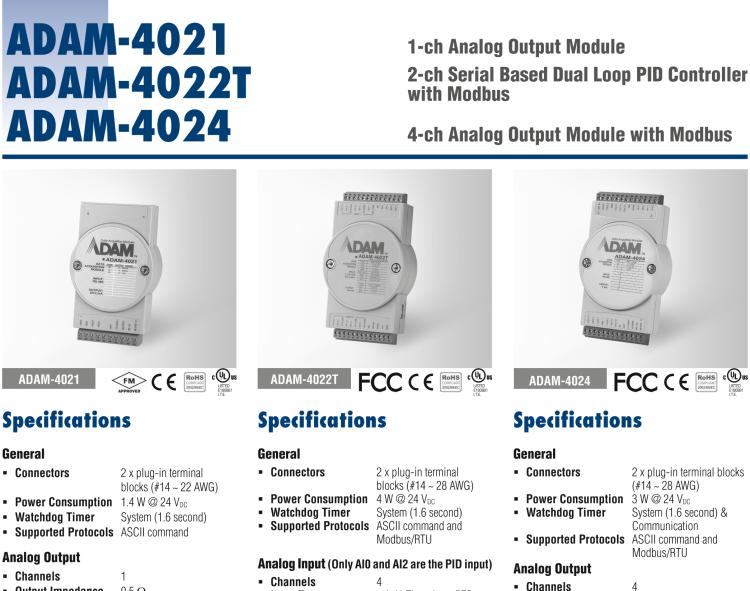 研華ADAM-4022T 以串行為基礎的雙閉環(huán)PID控制器