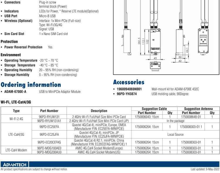 研華ADAM-6700E USB 轉(zhuǎn) MiniPCIe 適配器模塊