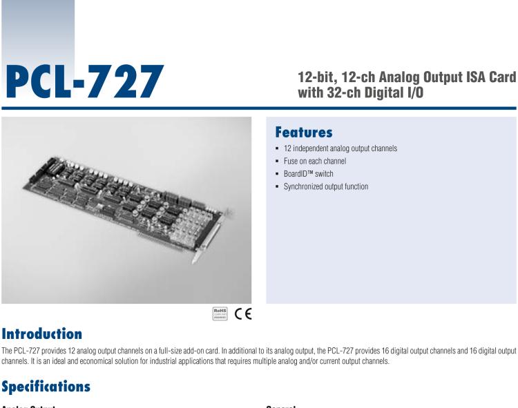 研華PCL-727 12位、12通道帶32數(shù)字I/O通道的模擬輸出ISA卡