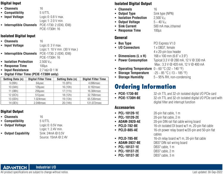 研華PCIE-1730 PCI Expresscard擴(kuò)展接口，支持32通道隔離DIO和TTL DIO