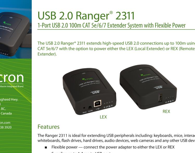 研華BB-00-00401 Ranger 2311: 1-port USB 2.0-1.1 Extender, 100m, Cat5e/6/7, Flexible Local/Remote Power, 100-240V NATAM PS