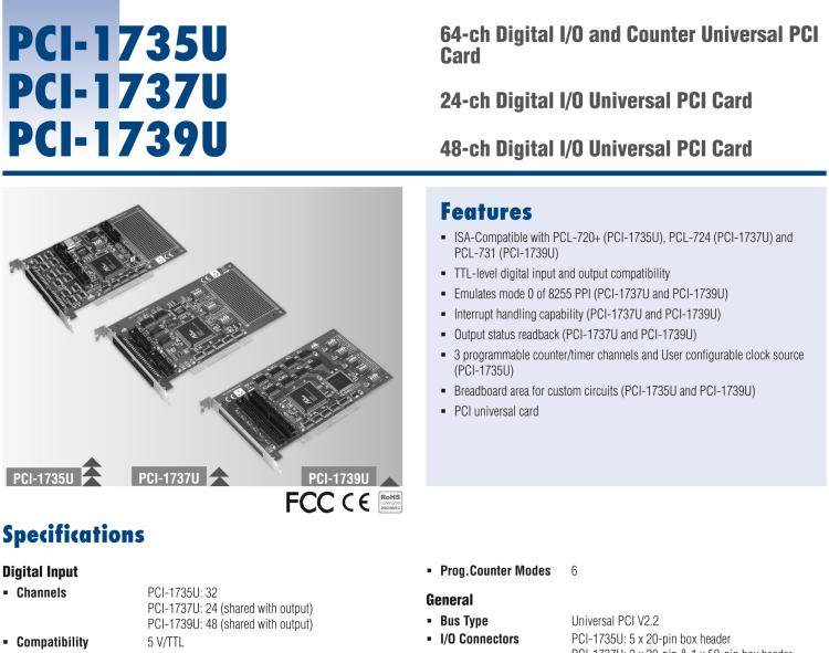 研華PCI-1735U 64通道TTL數(shù)字輸入/輸出計數(shù)卡