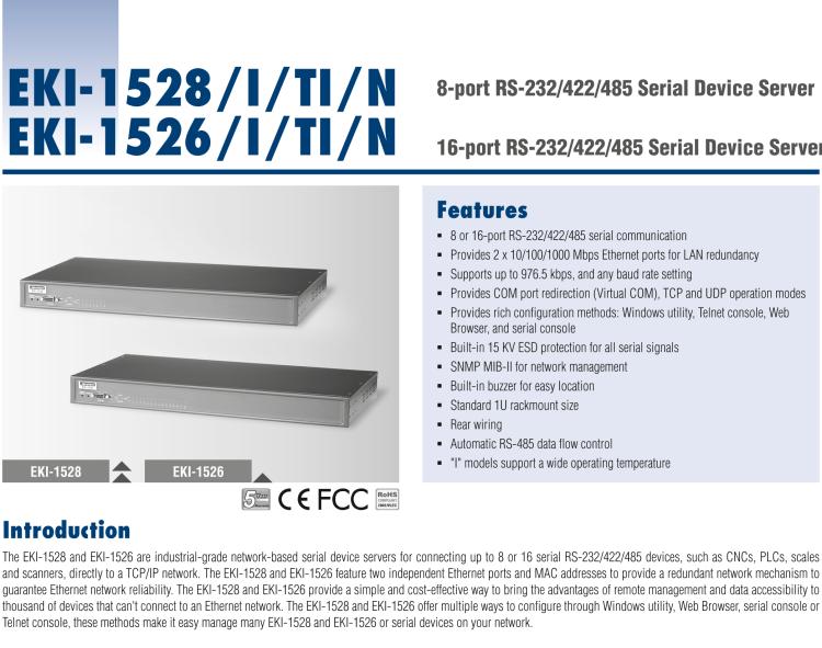 研華EKI-1528T 8端口RS-232/422/485串口設(shè)備服務(wù)器 w/ DC輸入