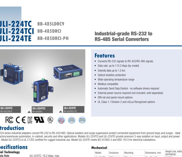 研華BB-485BAT3 ULI-224TB RS-232（DB9母頭至RS-422/485（接線端子）轉(zhuǎn)換器，電池供電