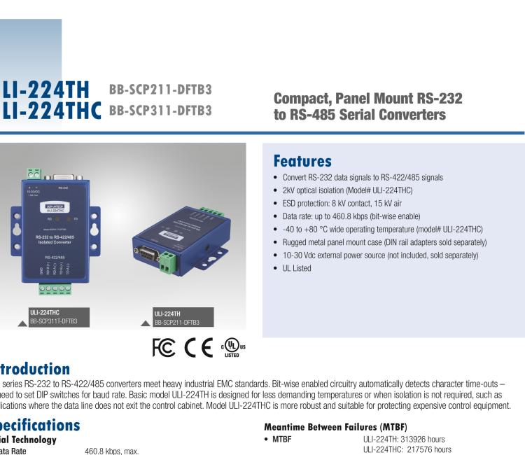 研華BB-485BAT3 ULI-224TB RS-232（DB9母頭至RS-422/485（接線端子）轉(zhuǎn)換器，電池供電