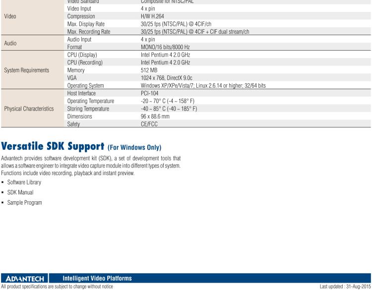 研華DVP-7631E 4-ch H.264 PCI-104 Video Capture Module with SDK